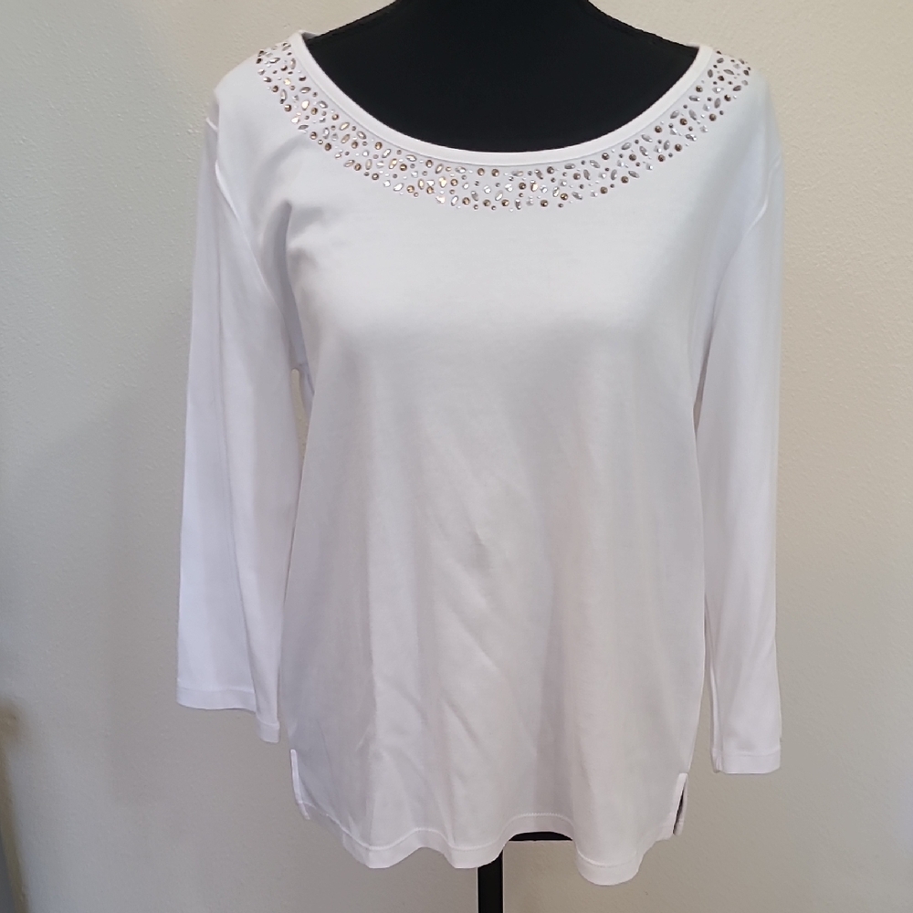 NWOT - Chic White Embellished Long Sleeve Top